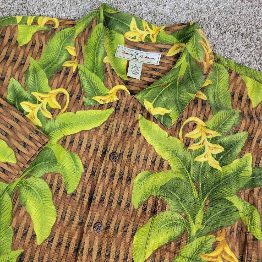 Tommy‎ Bahama Mens XL Multicolor AOP Floral Hawaiian Short Sleeve Linen Silk